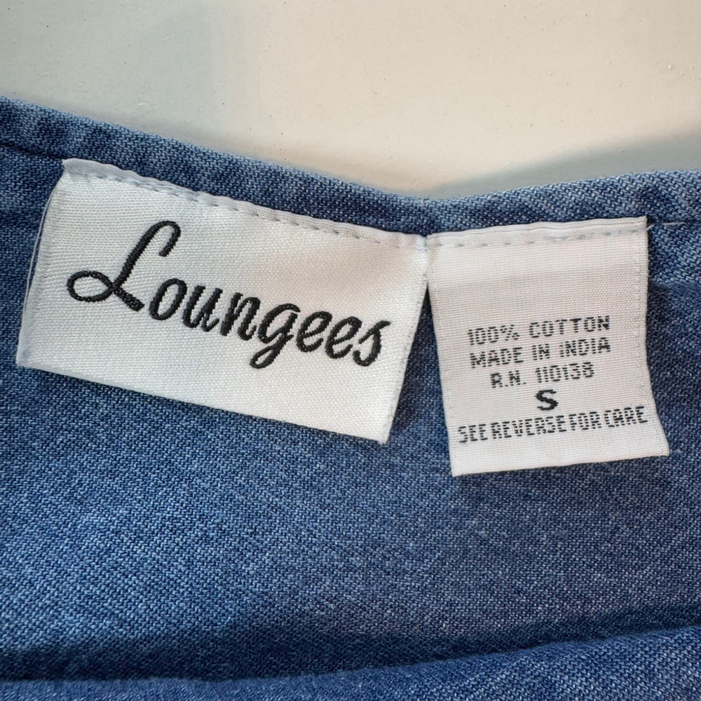 Loungees Vintage Midi Dress Womens S Blue Denim Cottagecore Embroidered Floral - Picture 8 of 11